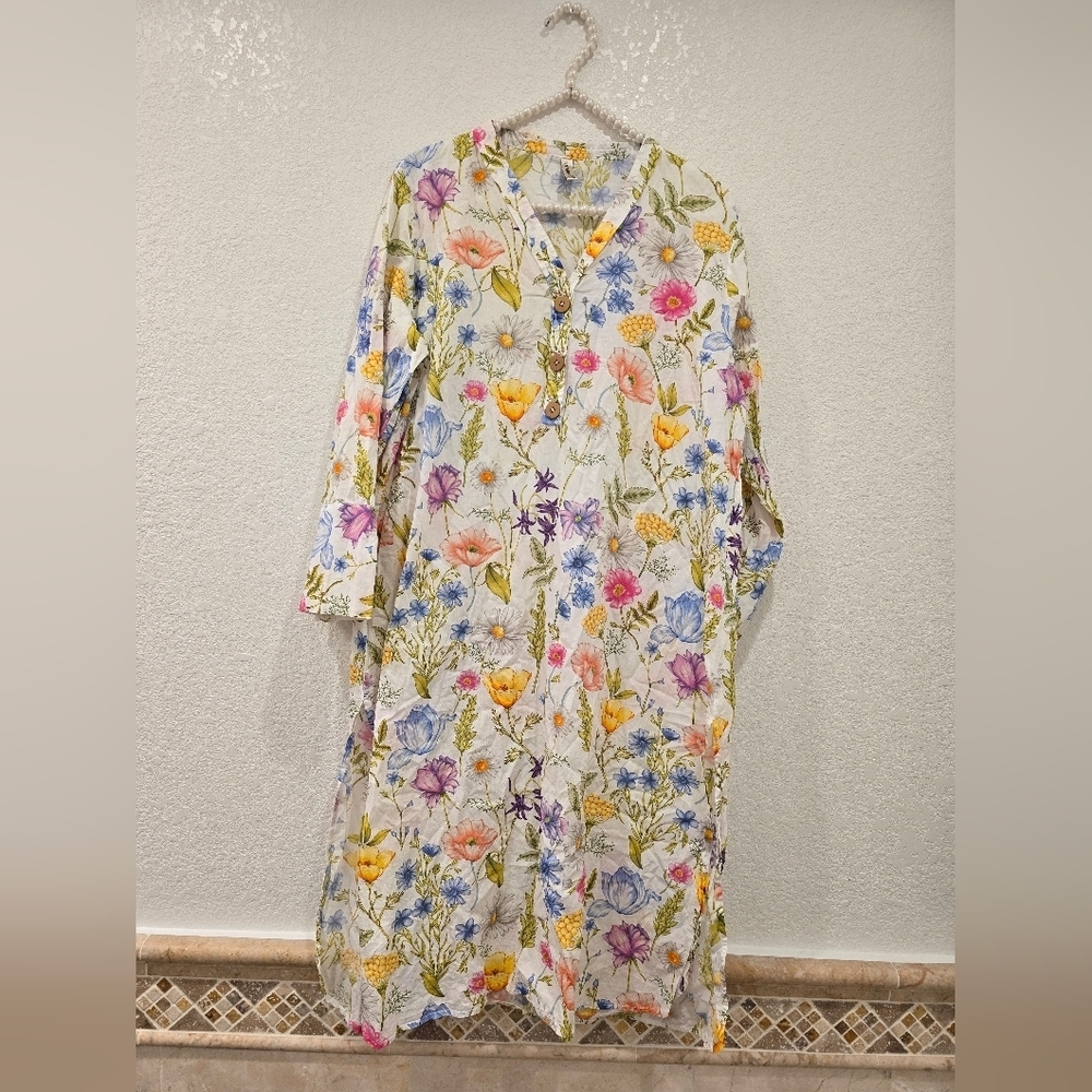 ETHNIC 2 Piece Floral Set Dress Tunic Pants Size M - Picture 2 of 9
